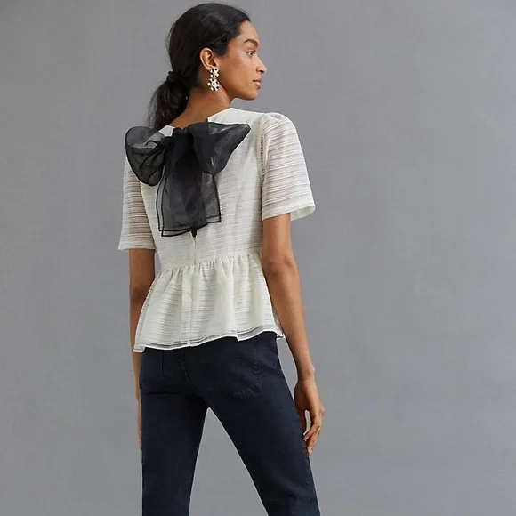 Sunday in Brooklyn💕Sheer Bow-Back Blouse Size SP - Picture 4 of 4